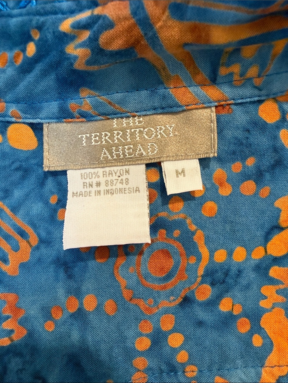 Territory Ahead brand Blue & Orange Printed Button-Front Women's Shirt - Picture 3 of 3